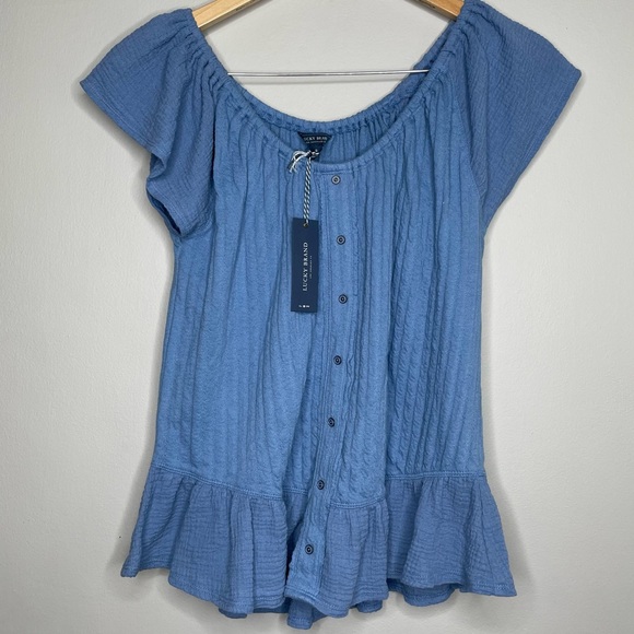 Lucky Brand Textured Woven Mix Media Top - Picture 4 of 6